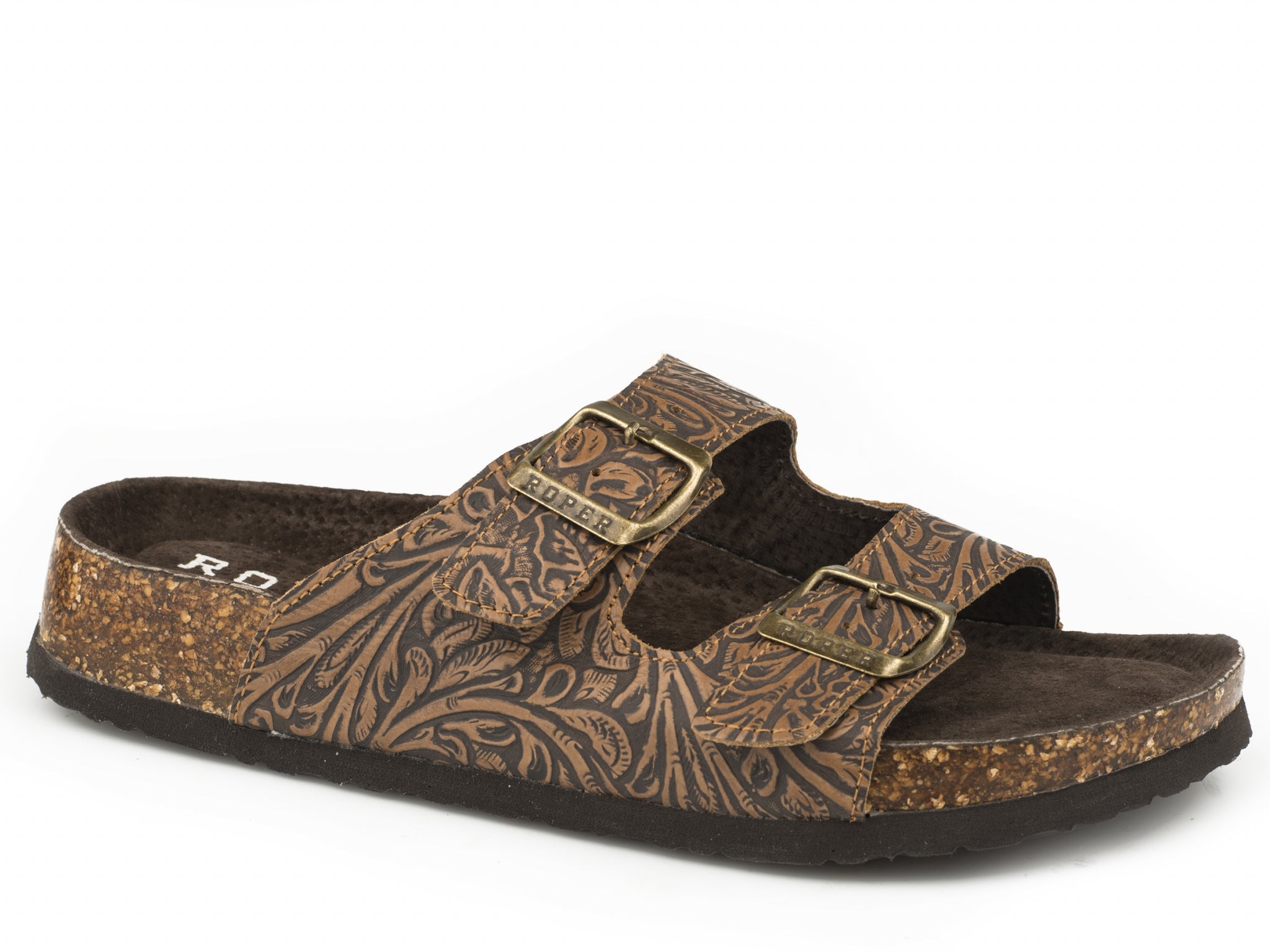 Roper Ladies Deliah Two Strap Footbed Leather Sandals
