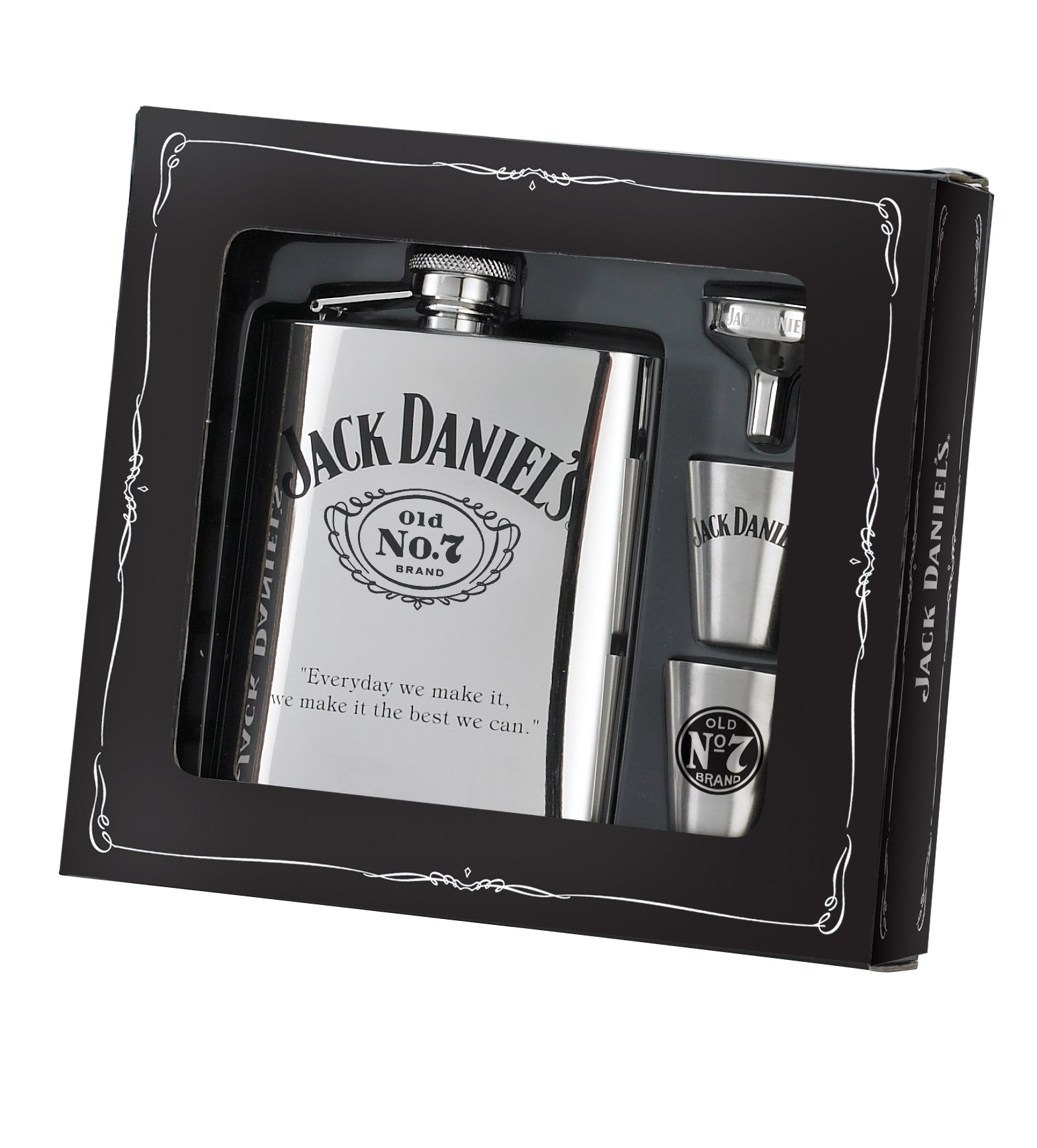 Jack Daniel's Logo Flask with Shot Glasses & Funne