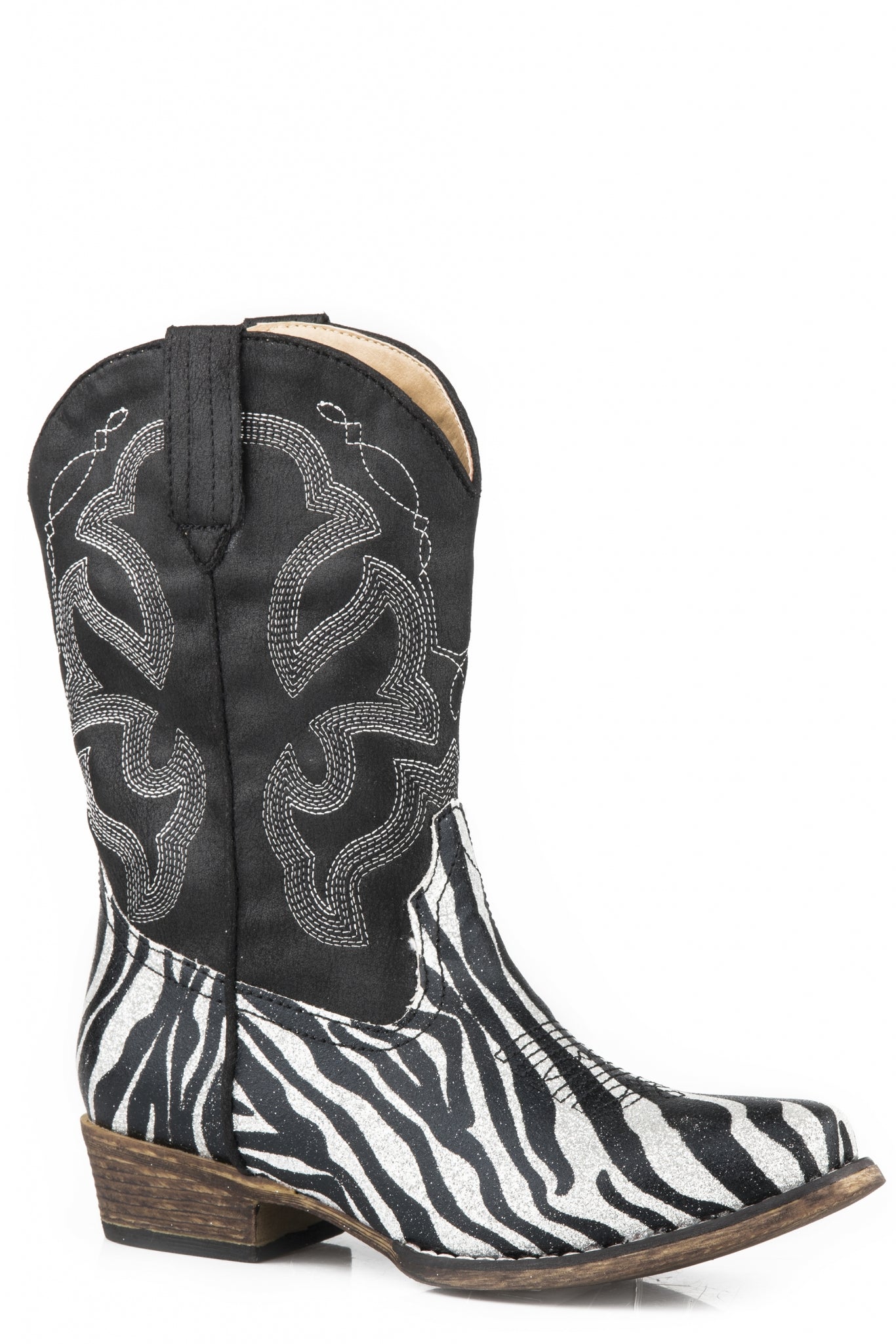 Roper Kids Zebra Glitter Western Stitch Boots