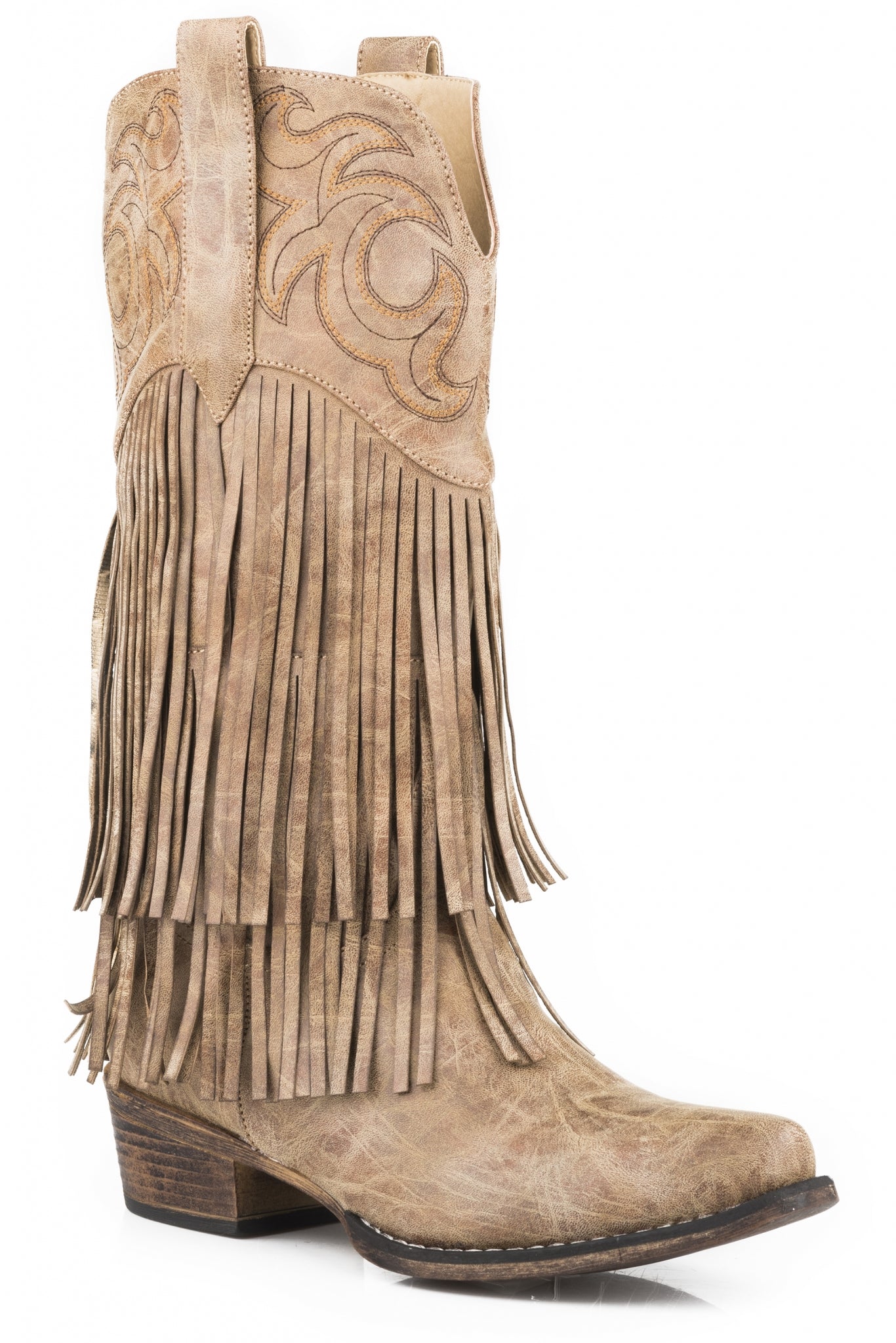 Roper Ladies Tan Smooth Fringe Boots