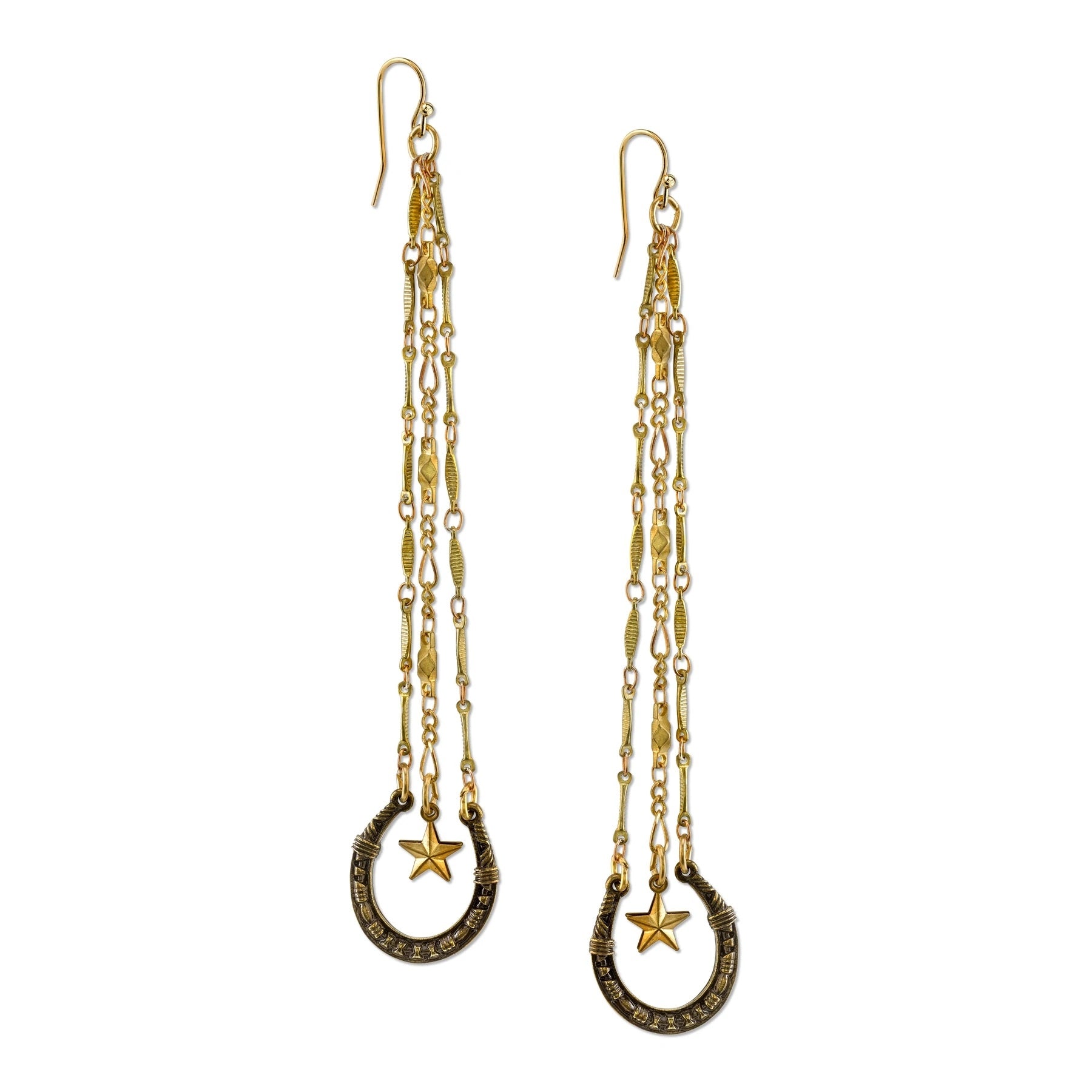 1928 Jewelry T.R.U. Lucky Horseshoe and Star Charm Linear Earrings