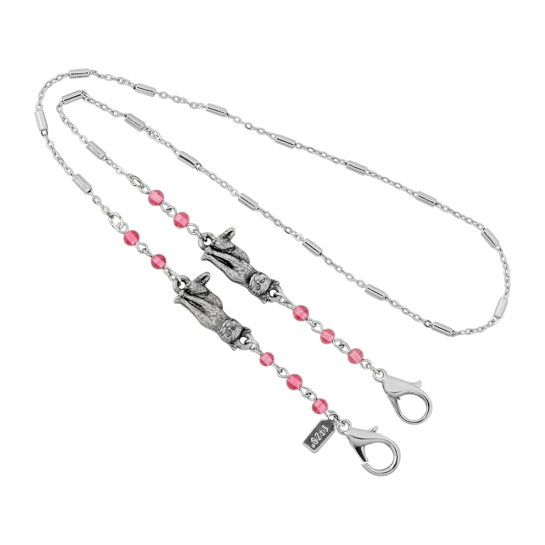 1928 Jewelry Pink Bead Cat Face Mask Holder Chain