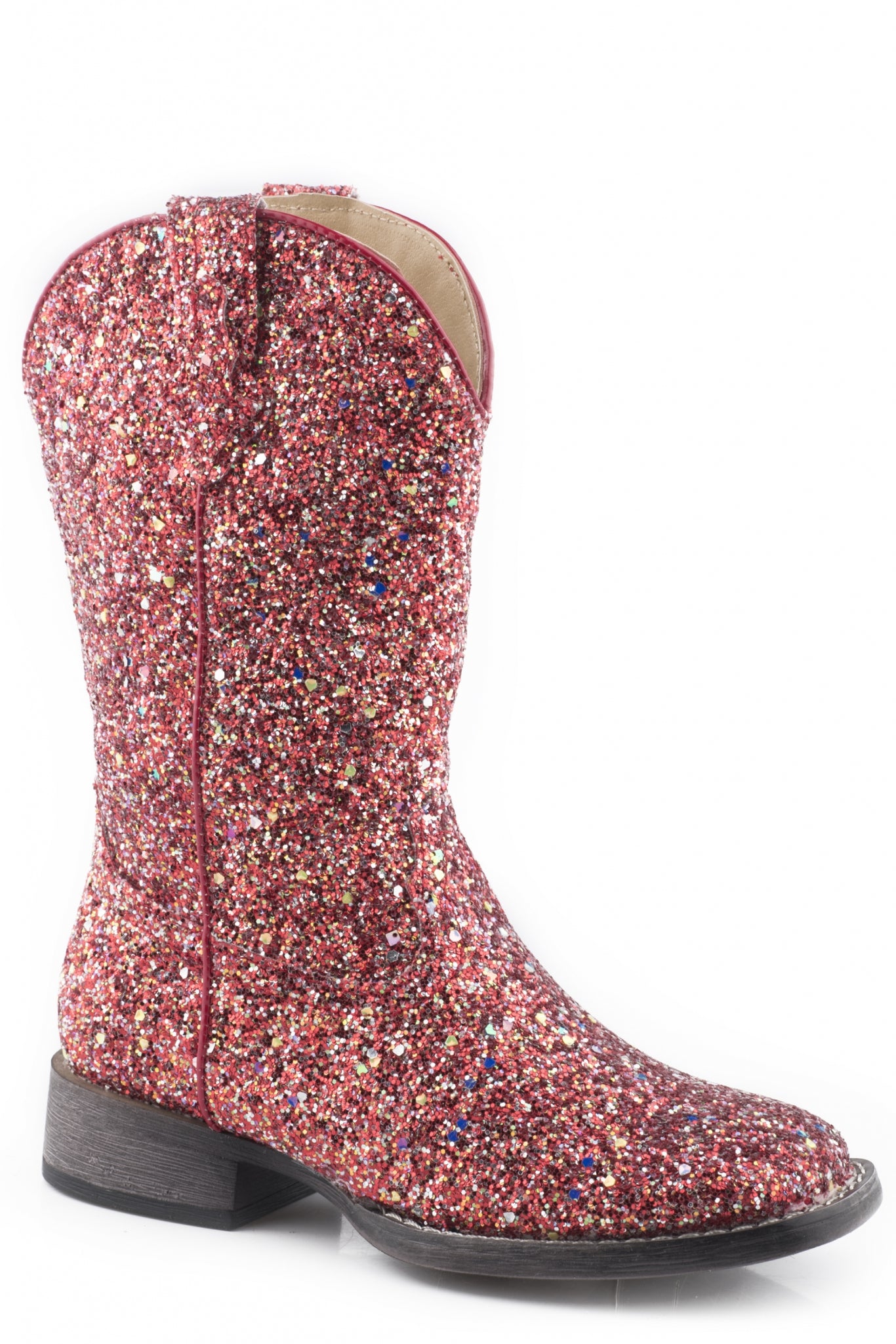 Roper Kids Red Glitter Square Toe Western Boots