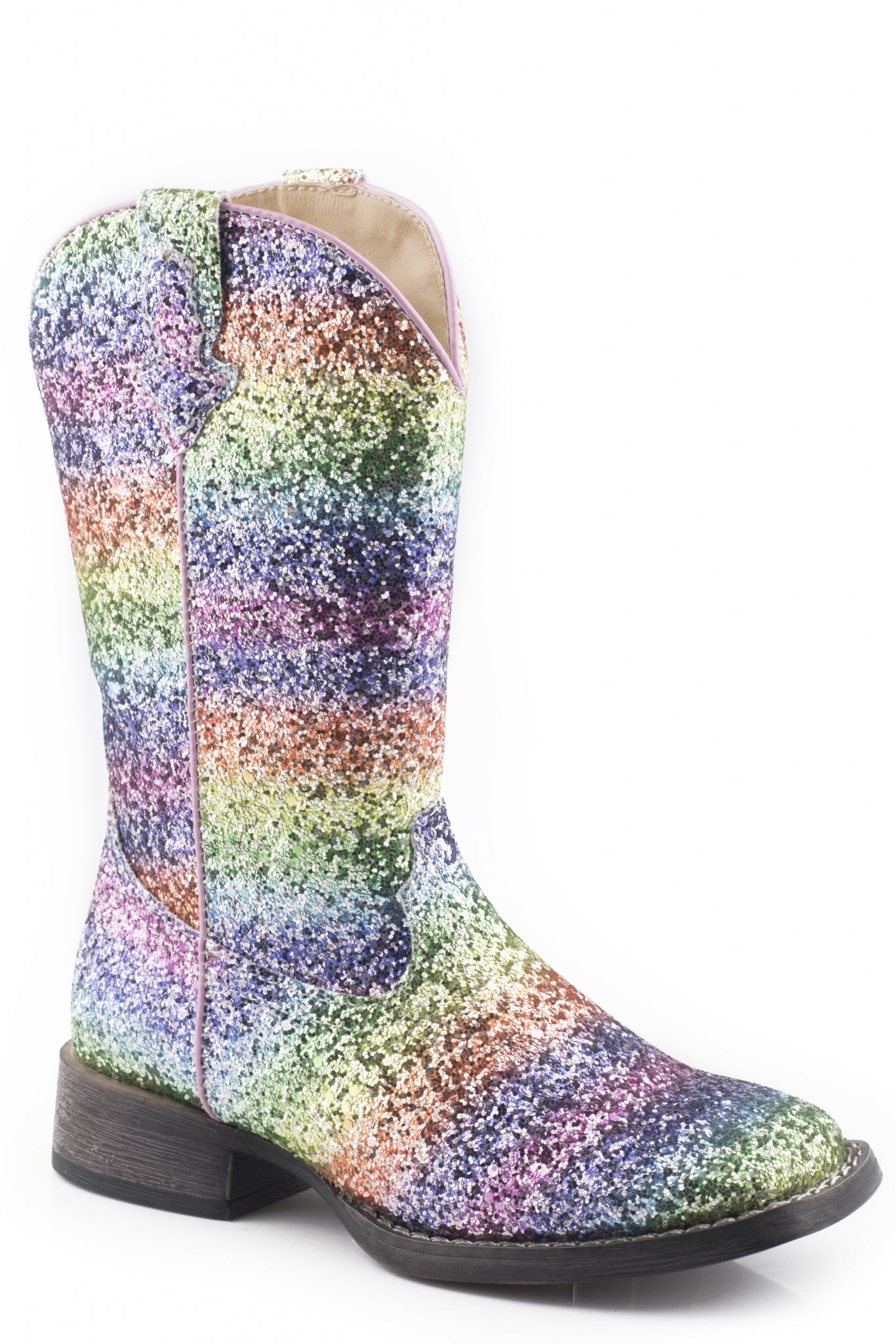 Roper Kids Rainbow Glitter Square Toe Western Boots