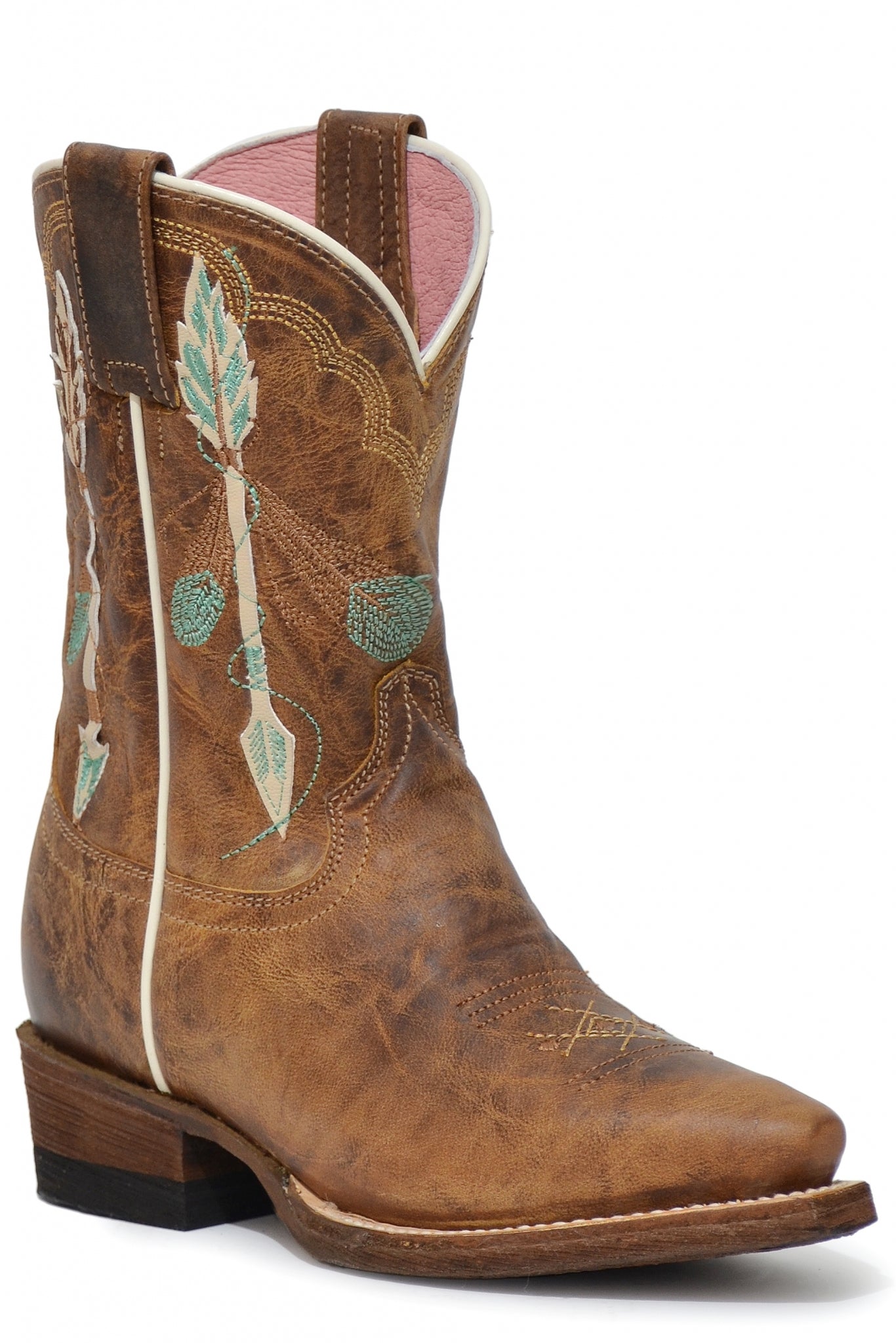 Roper Kids Arrow-Feather Embroidered Snip Toe Boots