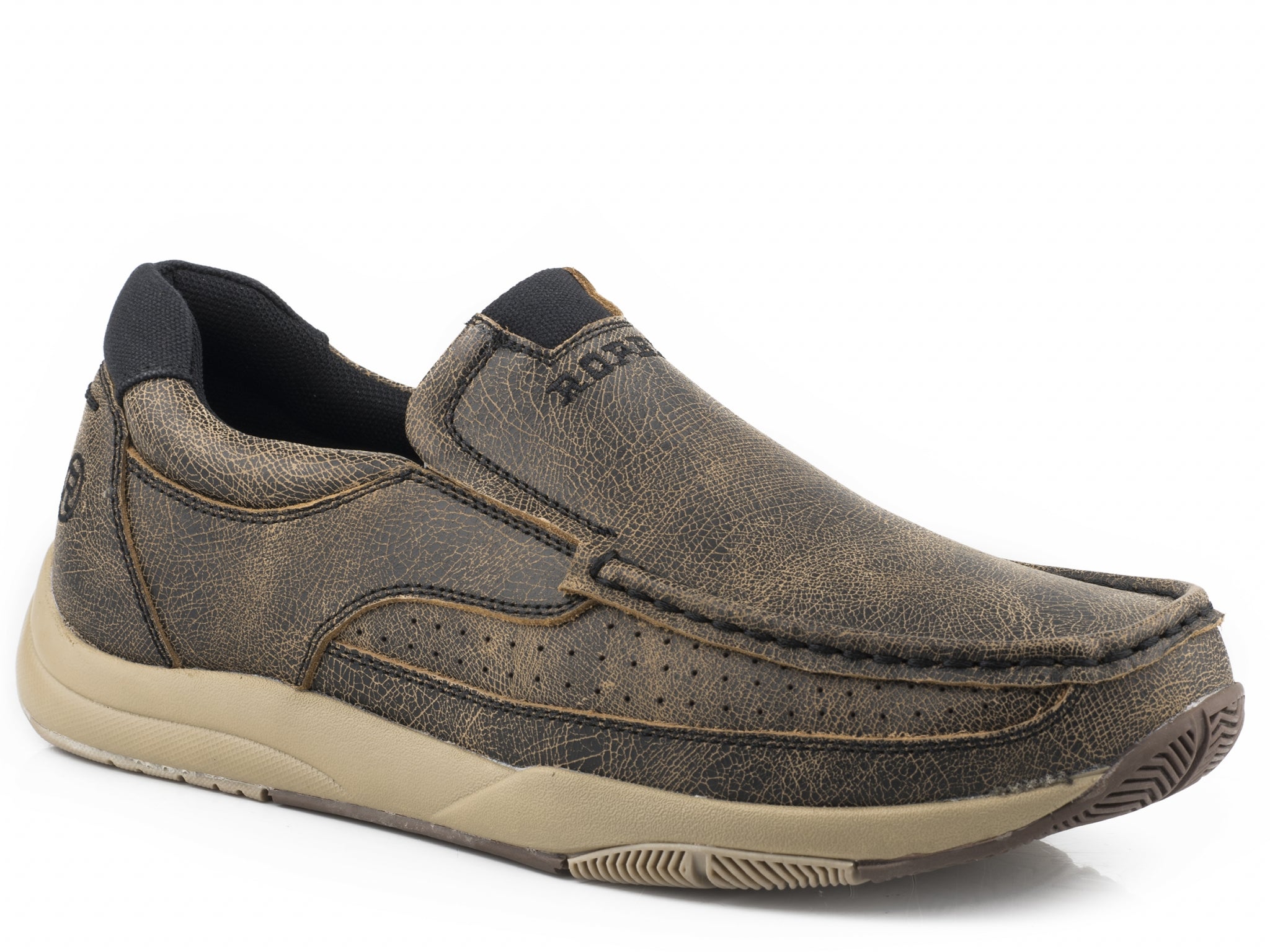 Roper Mens Dark Brown Vintage Leather Slip-On Shoes