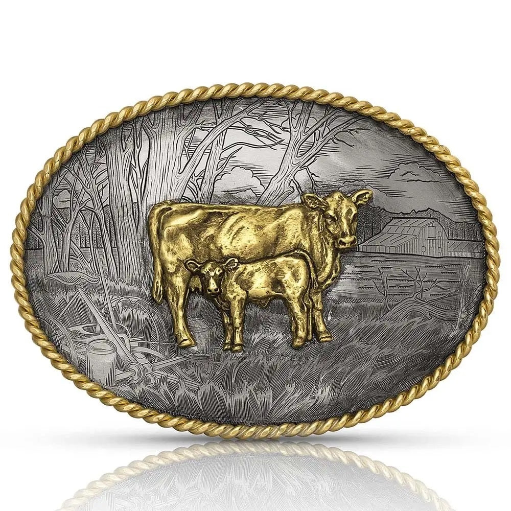 Montana Silversmiths Pastoral Scene with Cow & Calf Buckle