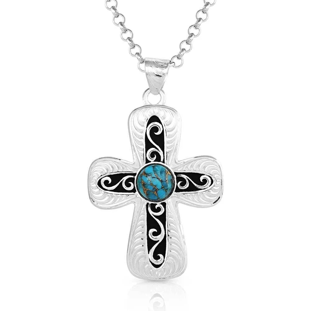 Montana Silversmiths Grounded in Faith Turquoise Cross Necklace