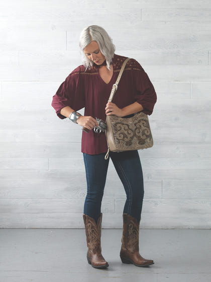 American West Annie's Secret Zip-Top Shoulder Bag with Conceal Carry Pocket