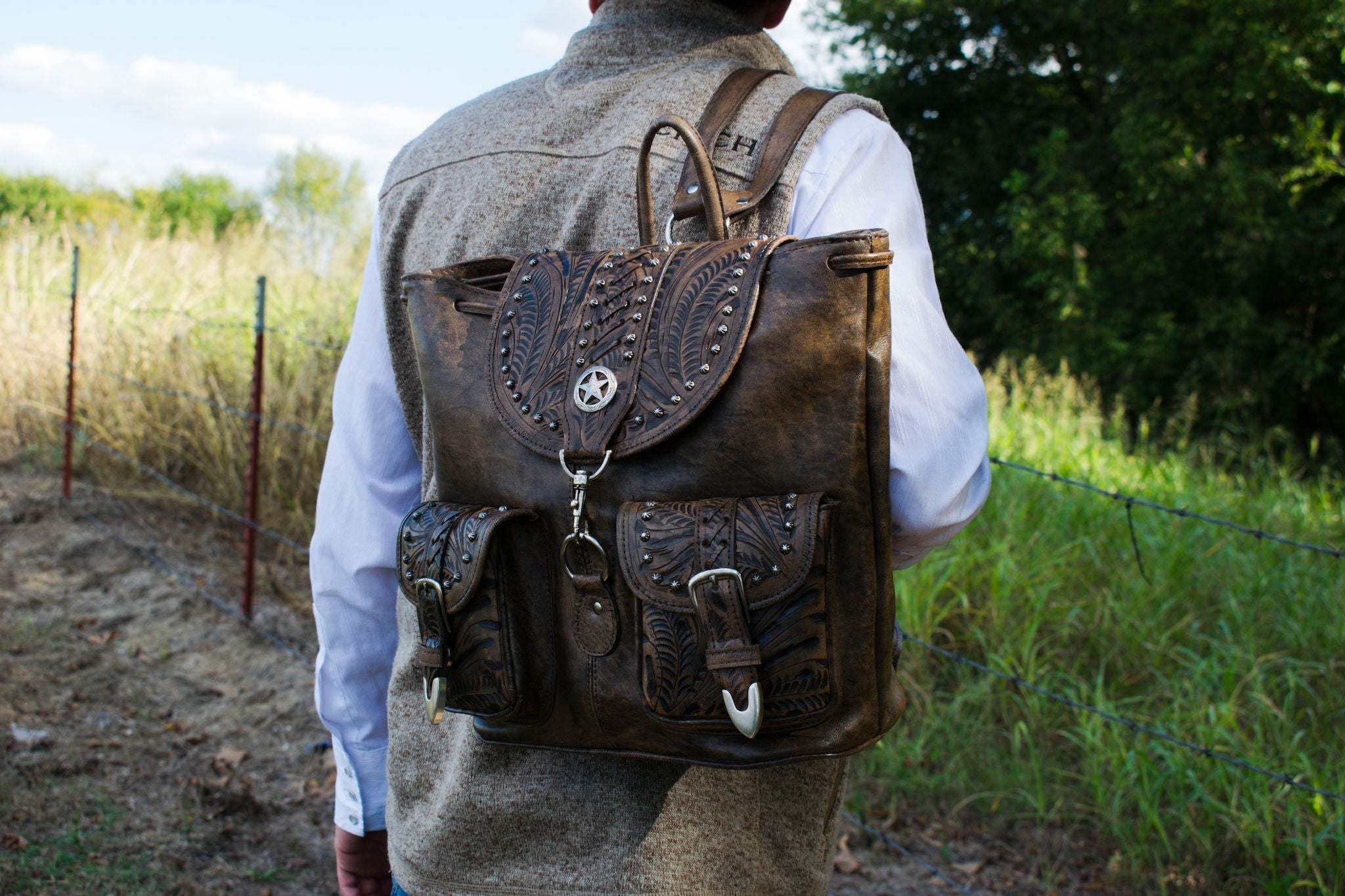 American West Classic Travel Large Drawstring Backpack with Front Pocket