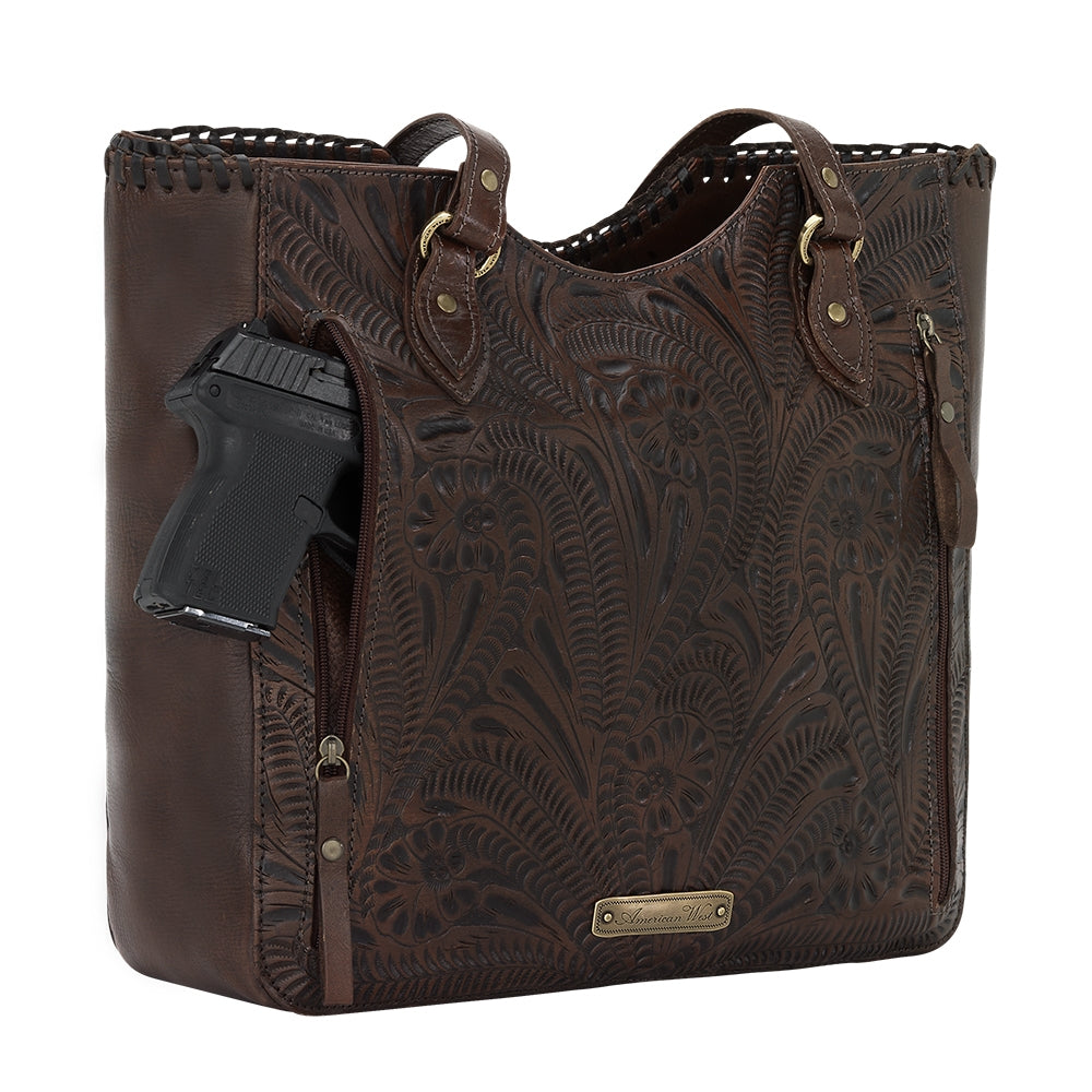American West Annie's Secret Collection Large Zip Top Tote with Conceal Carry Pocket on Back