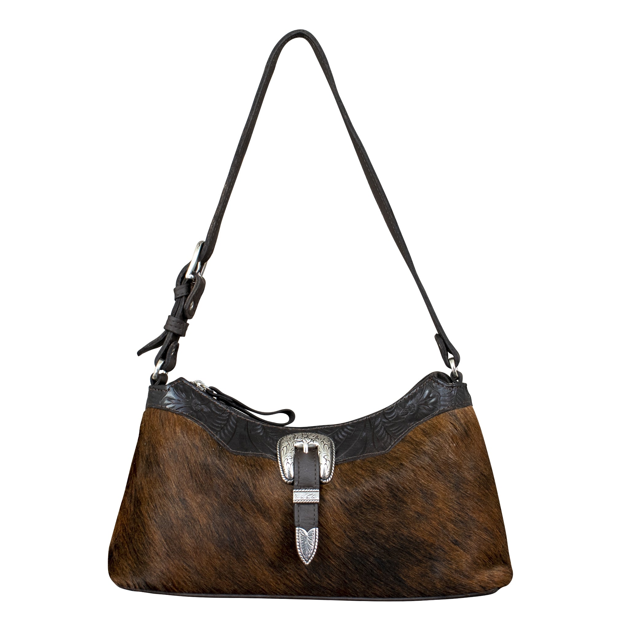 American West Cowtown Zip-Top Shoulder Bag with Hair-On Hide