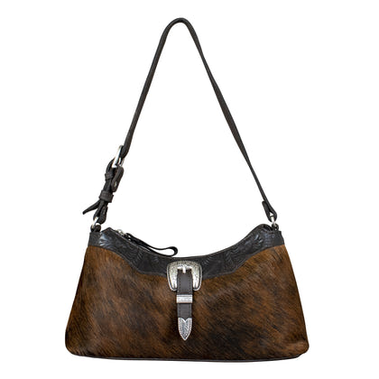 American West Cowtown Zip-Top Shoulder Bag with Hair-On Hide