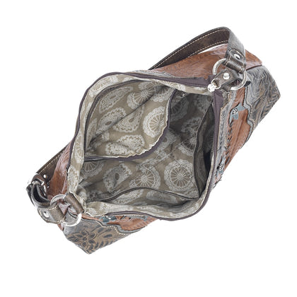 American West Cowtown Zip-Top Shoulder Bag with Hair-On Hide