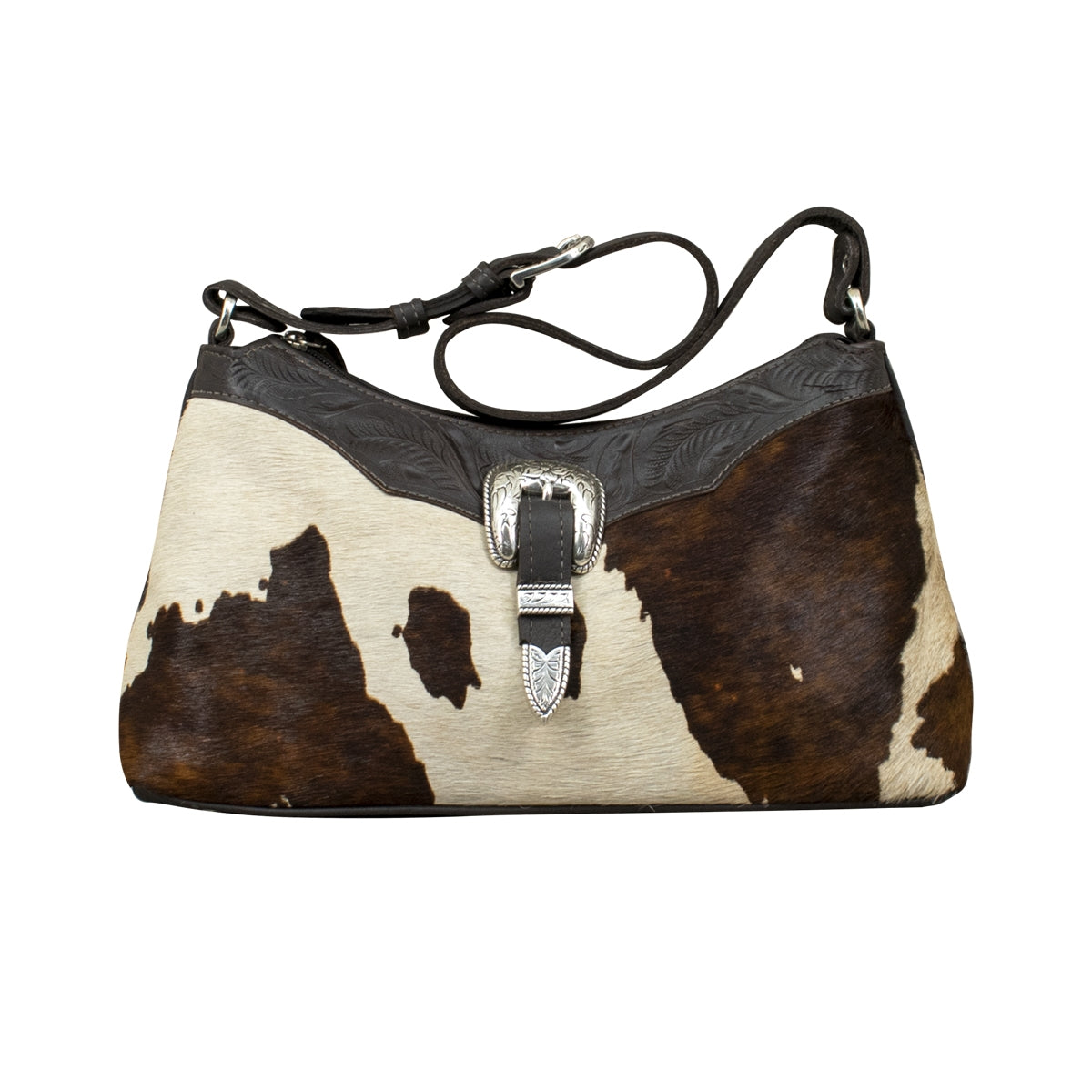 American West Cowtown Zip-Top Shoulder Bag with Hair-On Hide