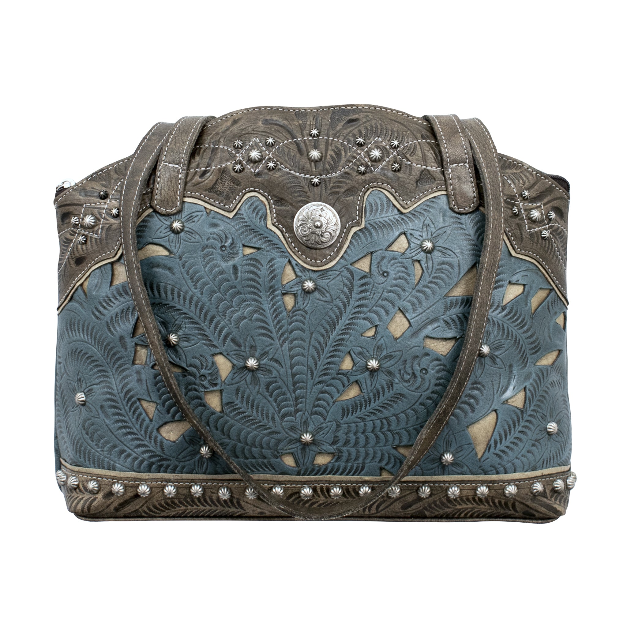 American West Annie's Secret Collection Zip Top Half Moon Tote with Conceal Carry Pocket on Back