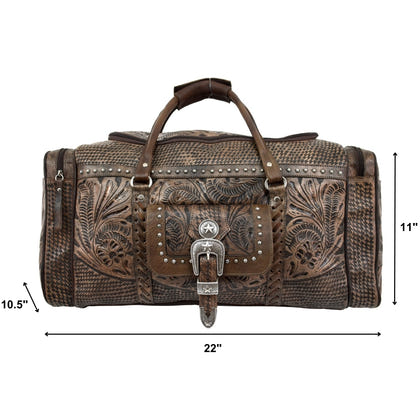 American West Classic Travel Zip Around Duffle Bag With Front Pouch And Side Zipper Pockets