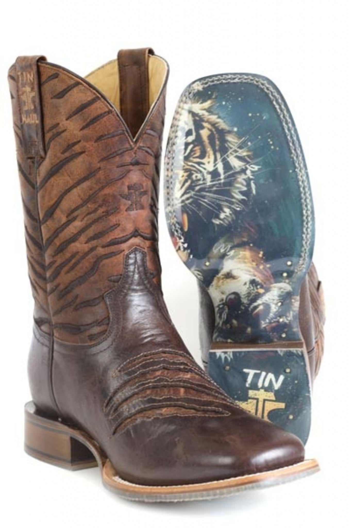 Tin Haul Mens Eye Of The Tiger Square Toe Boots