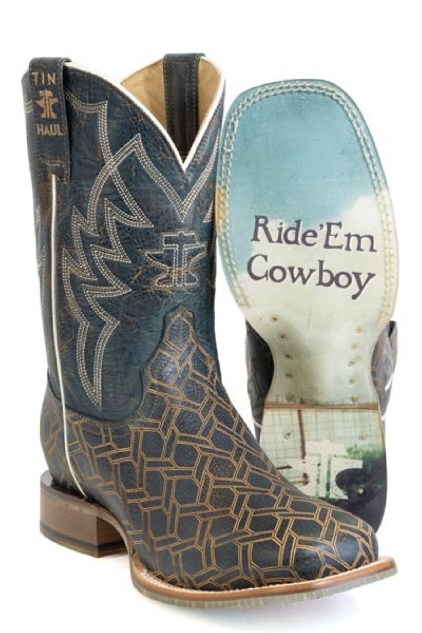 Tin Haul Mens Ride Em Cowboy Square Toe Boots