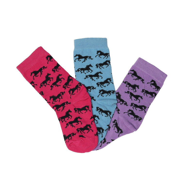 AWST Int'l Youth "Lila" Galloping Horses Crew Socks - 3-Pack