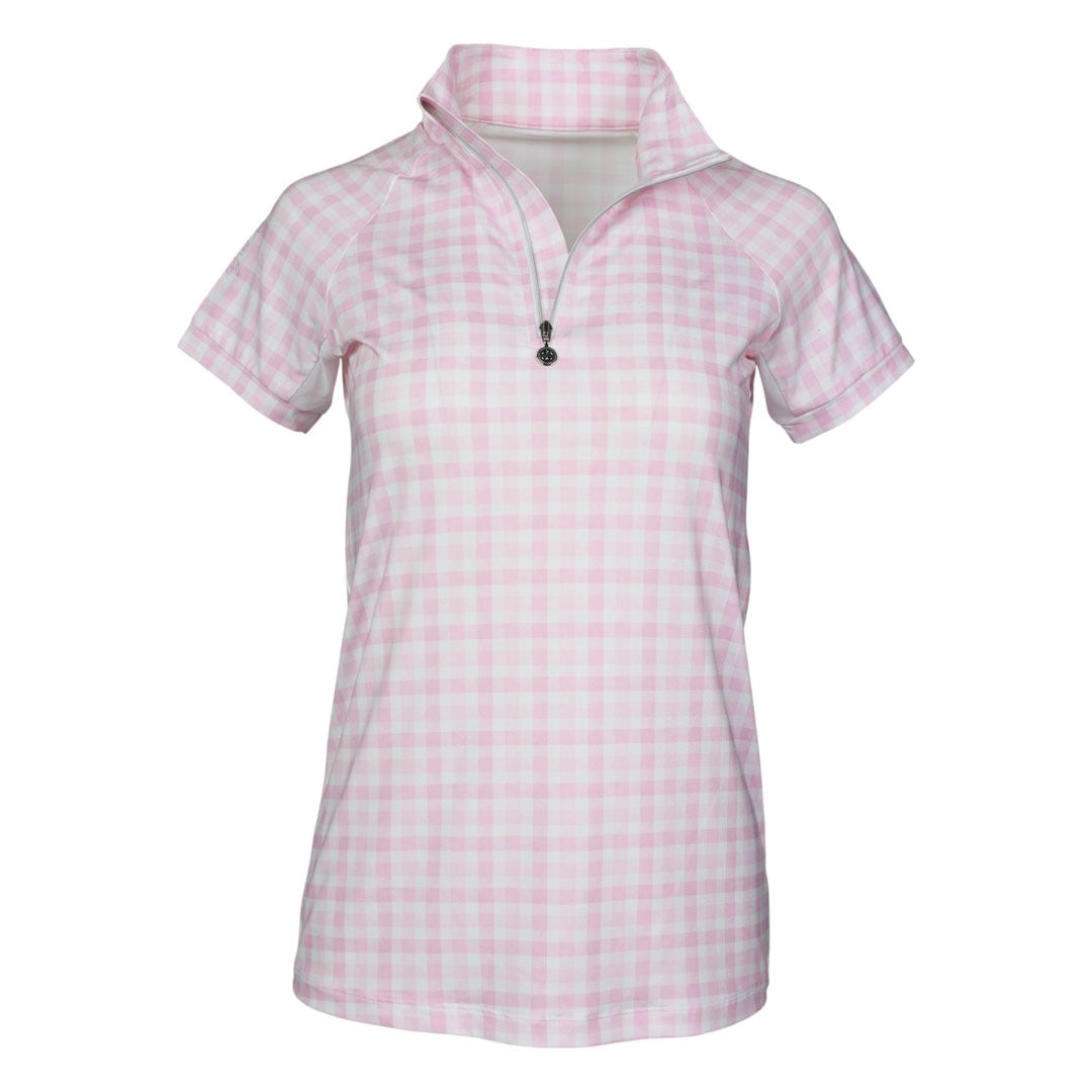 Dapplebay Ladies Gingham Short Sleeve 1/4 Zip Riding Top