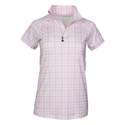 Dapplebay Ladies Gingham Short Sleeve 1/4 Zip Riding Top