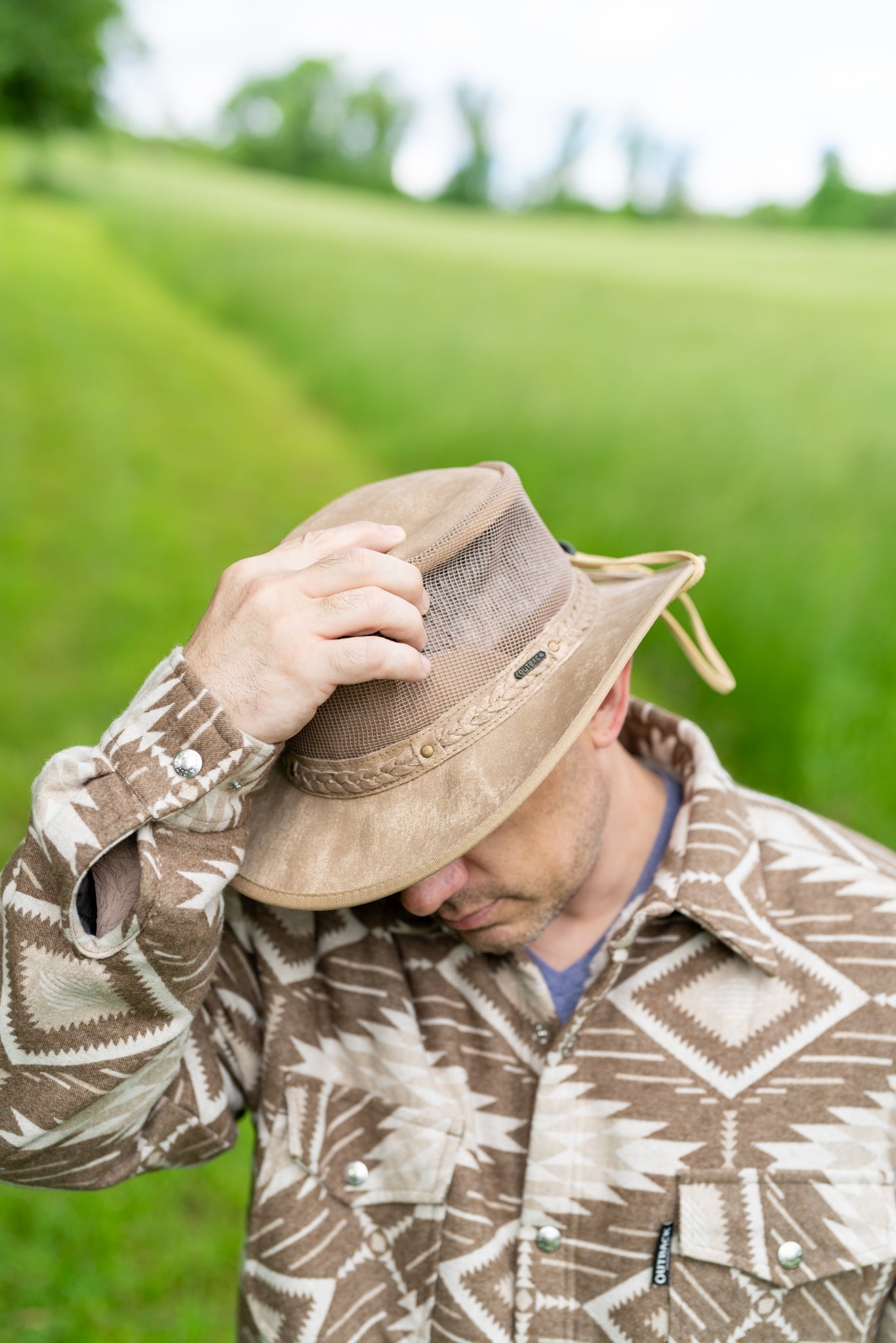 Outback Trading Wagga Wagga with Mesh Leather Hat