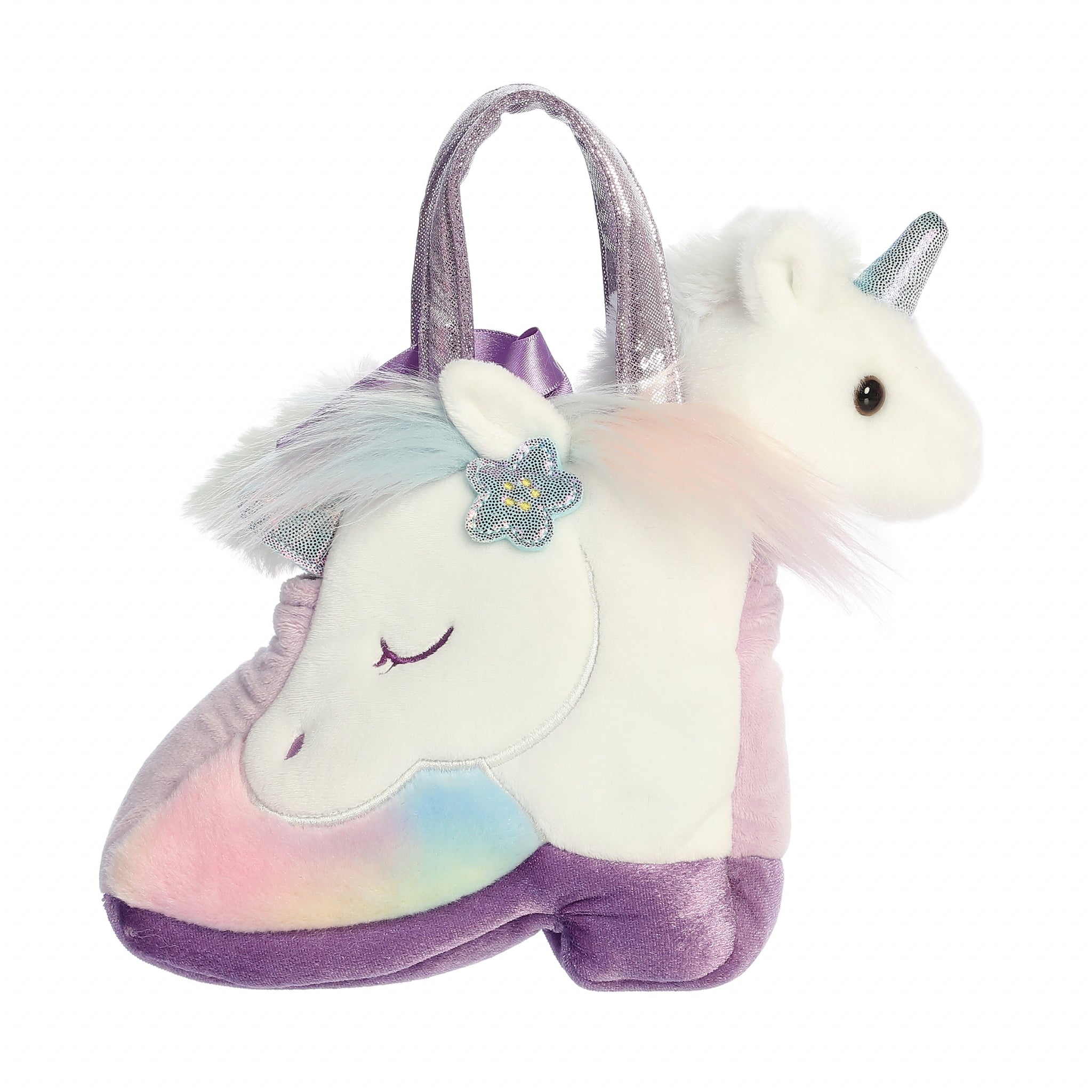Plush Unicorn in Rainbow Boot Purse Carrier