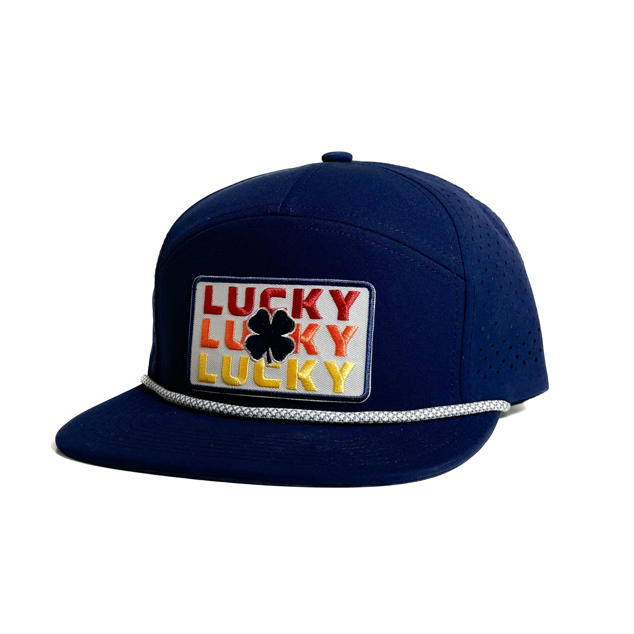 Lucky Chuck White Lucky Trio Patch 7 Panel Hat with Rope