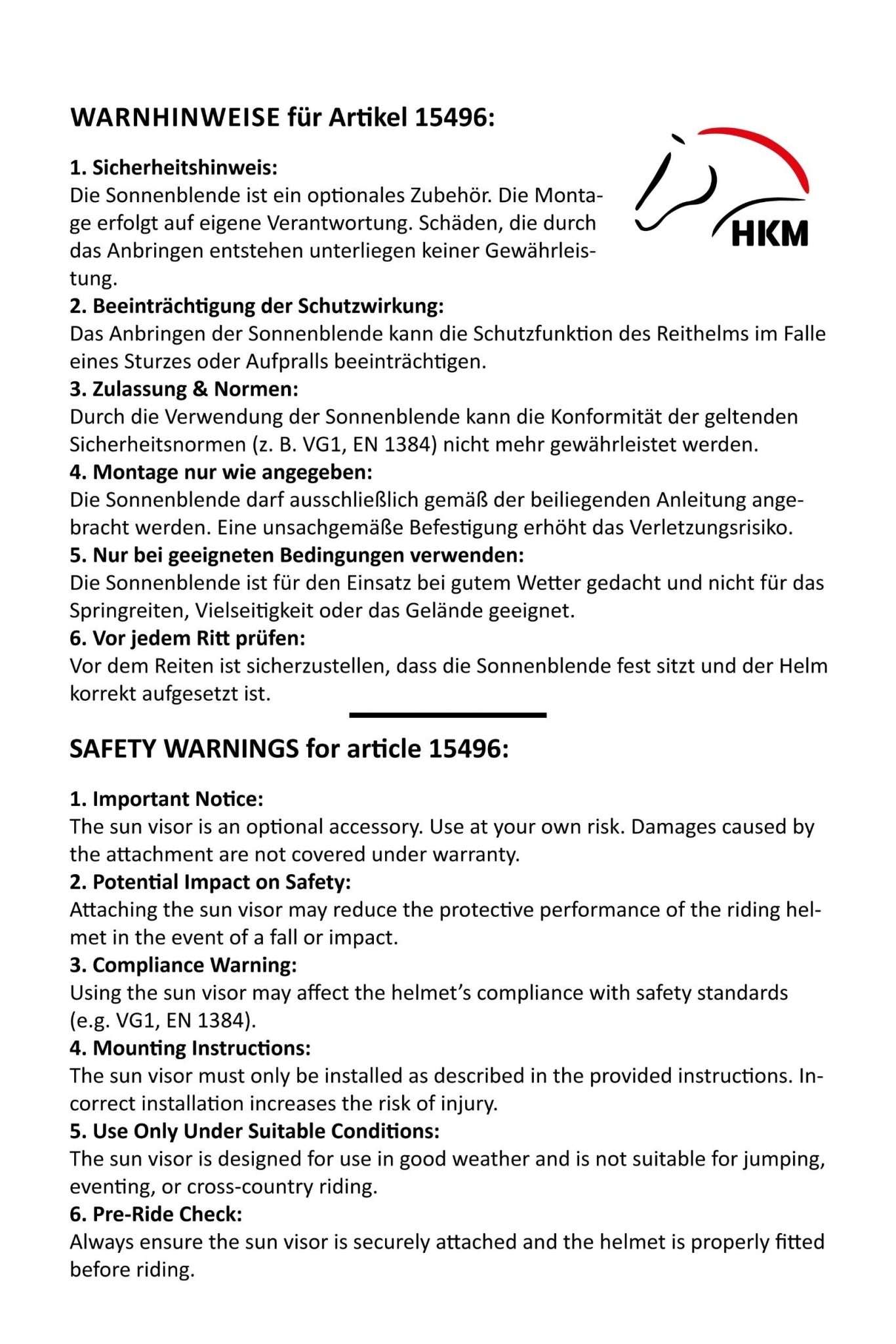 HKM Sunblock Sun Visor for Helmet