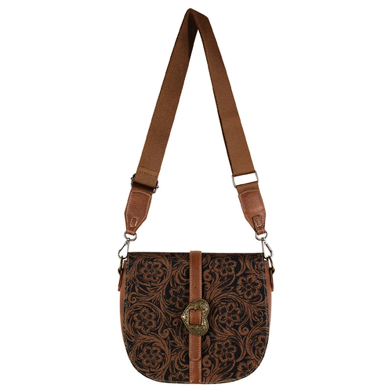 Justin Ladies Saddle Bag with Floral Scroll and Heart Buckle