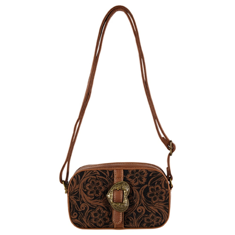 Justin Ladies Camera Bag with Floral Scroll and Heart Buckle