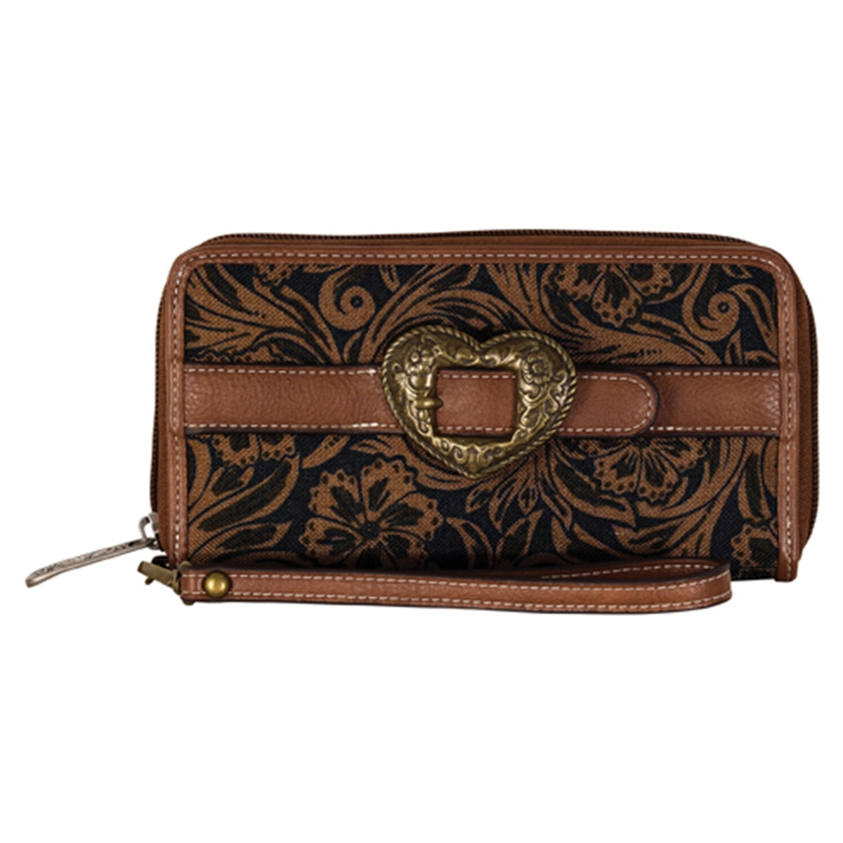 Justin Ladies Large Wallet with Floral Scroll and Heart Buckle