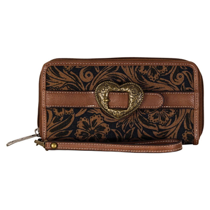 Justin Ladies Large Wallet with Floral Scroll and Heart Buckle