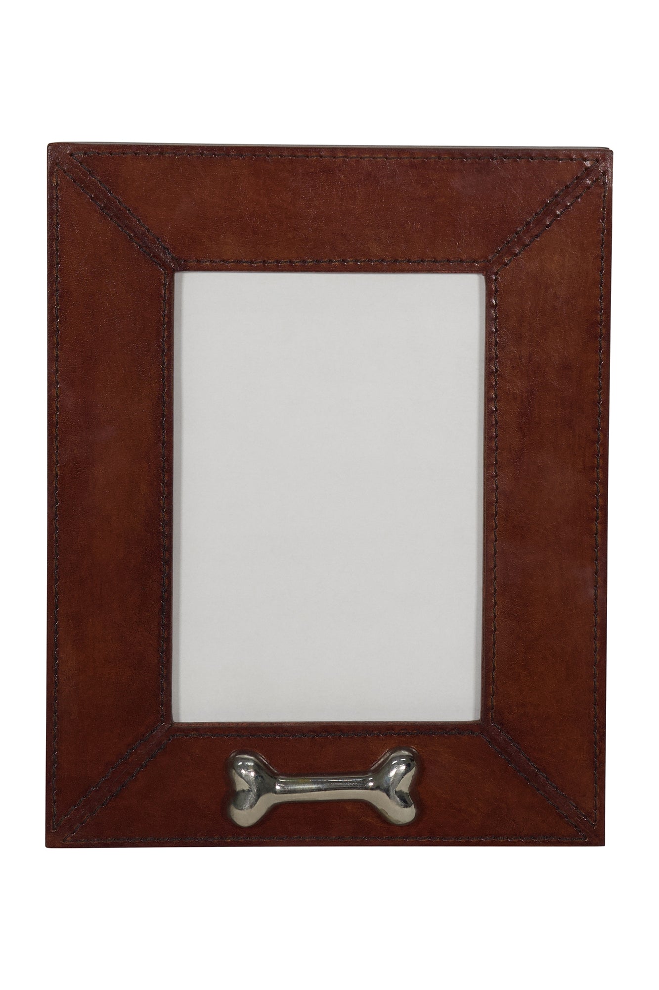 Huntley Equestrian Pet Leather Picture Frame with Silver Bone
