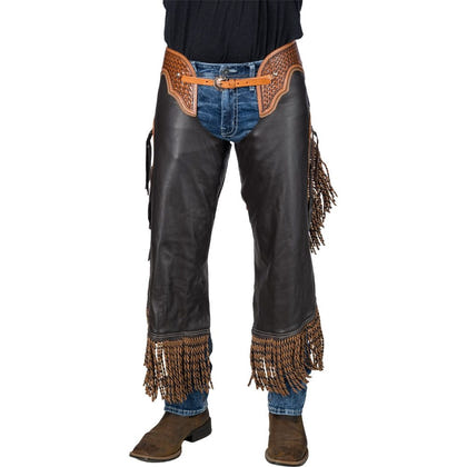Silver Royal Chocolate Leather Chinks with Twisted Fringe