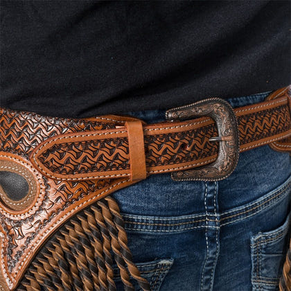 Silver Royal Chocolate Leather Chinks with Twisted Fringe