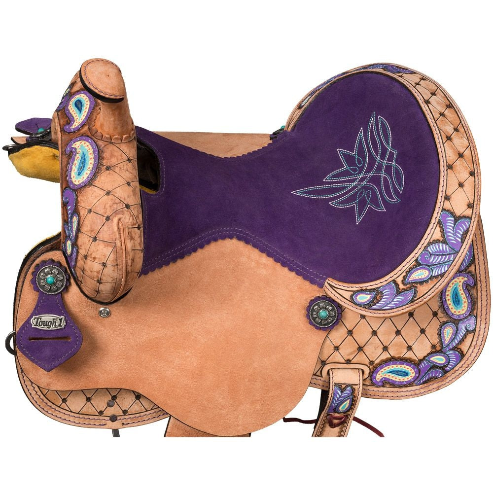 Tough1 Youth Purple Paisley Barrel Saddle