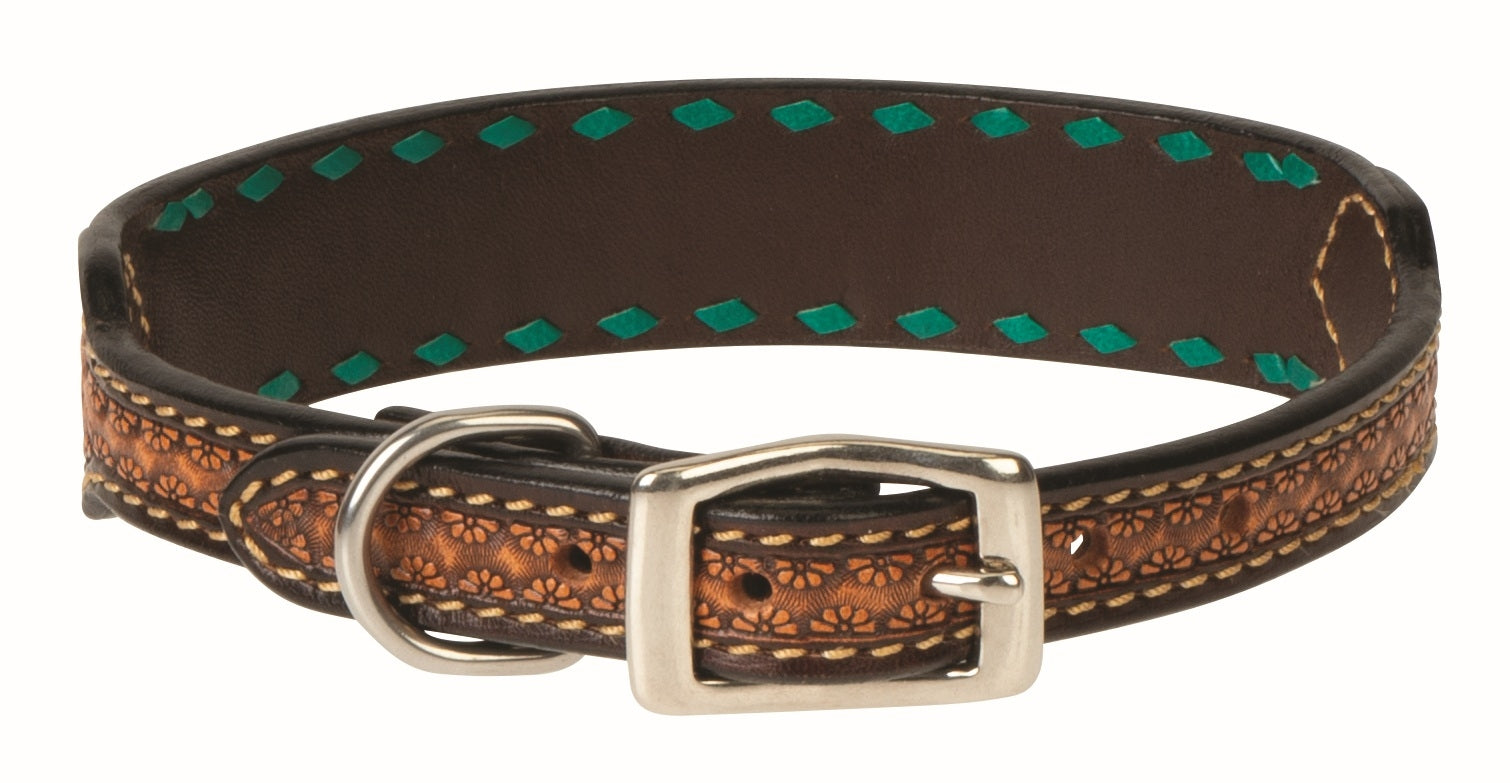 Weaver Turquoise Cross Floral Buckstitch Dog Collar