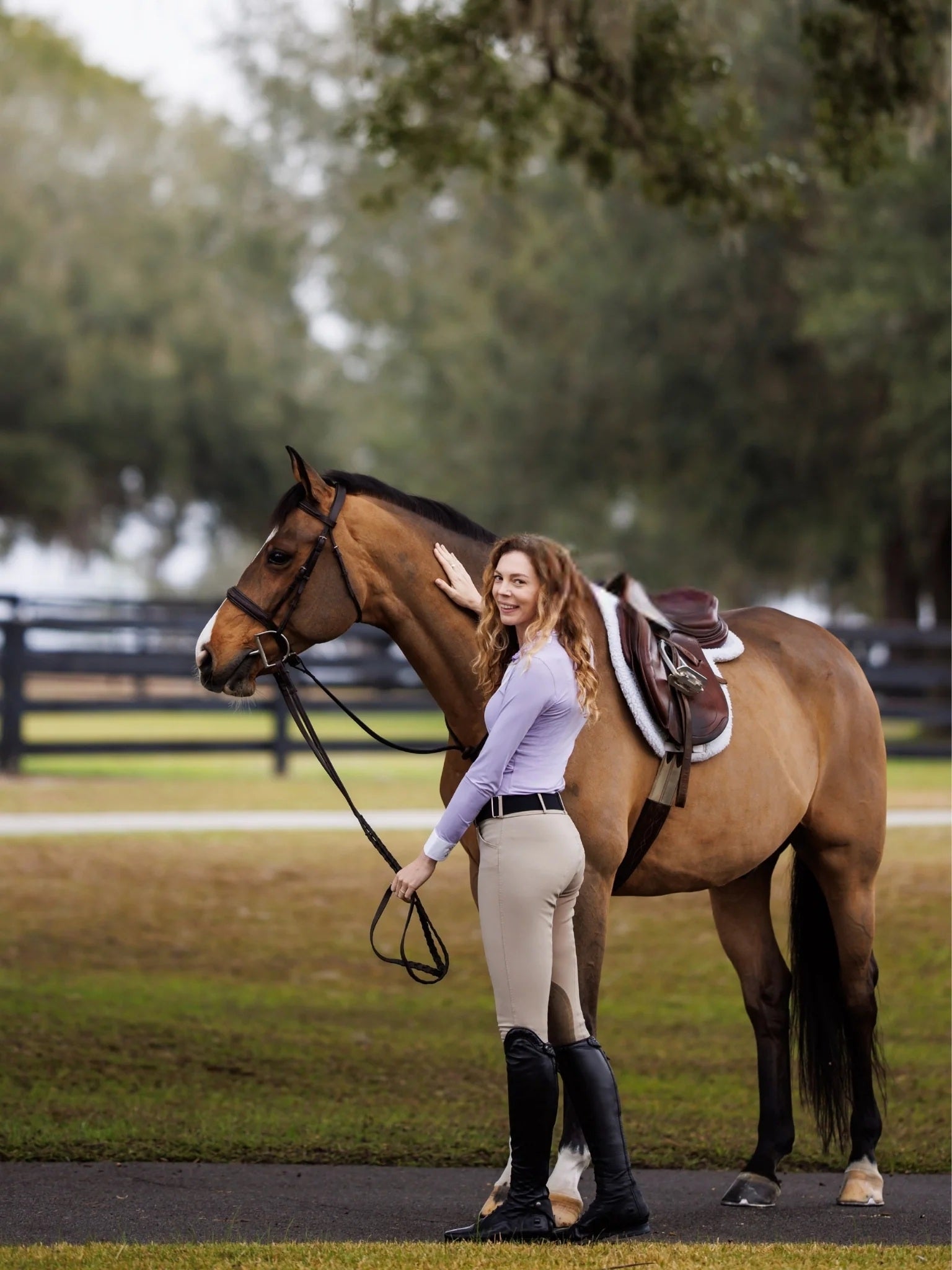 Essex Classics Ladies "Luna II" Lavender with Daisy Delight Long Sleeve Performance Show Shirt