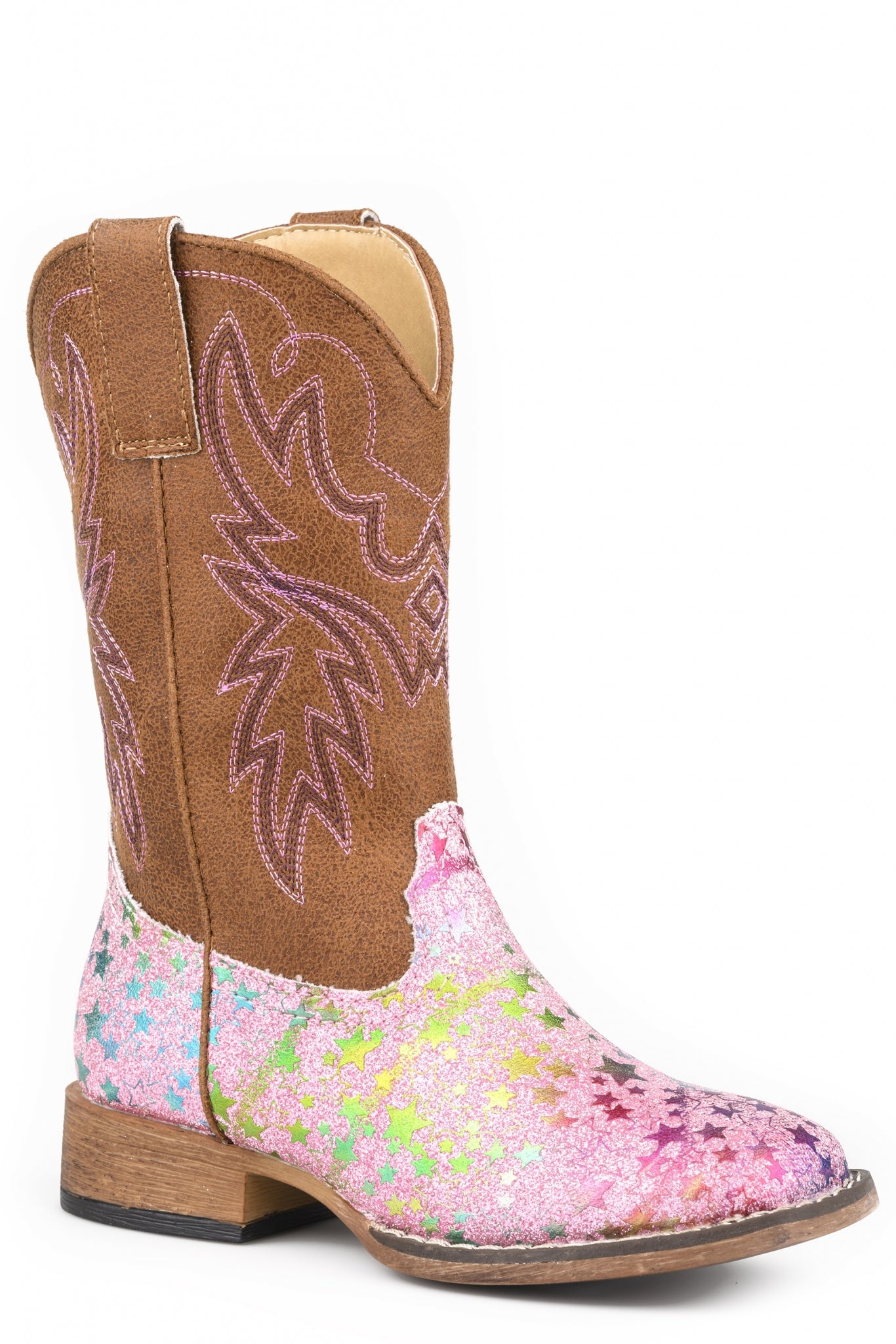 Roper Little Kids Pink Star Glitter Vamp Boots