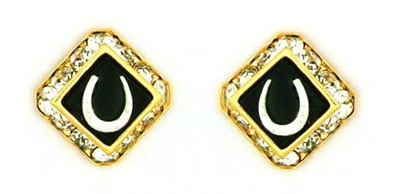 Finishing Touch Sq Swarovski Crystal Rondell with Im Rhod Horseshoe on Onyx Stone Center