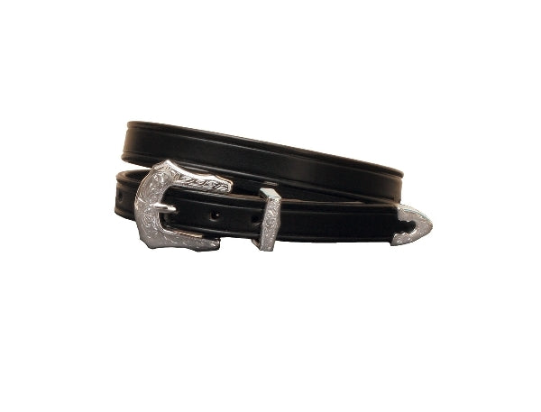 Tory Leather 3/4" Plain Creased Belt & 3-Pc Eng Silver Buckle Set