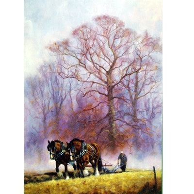 Autumn Furrows (Draft Horse) Blank Greeting Cards - 6 Pack