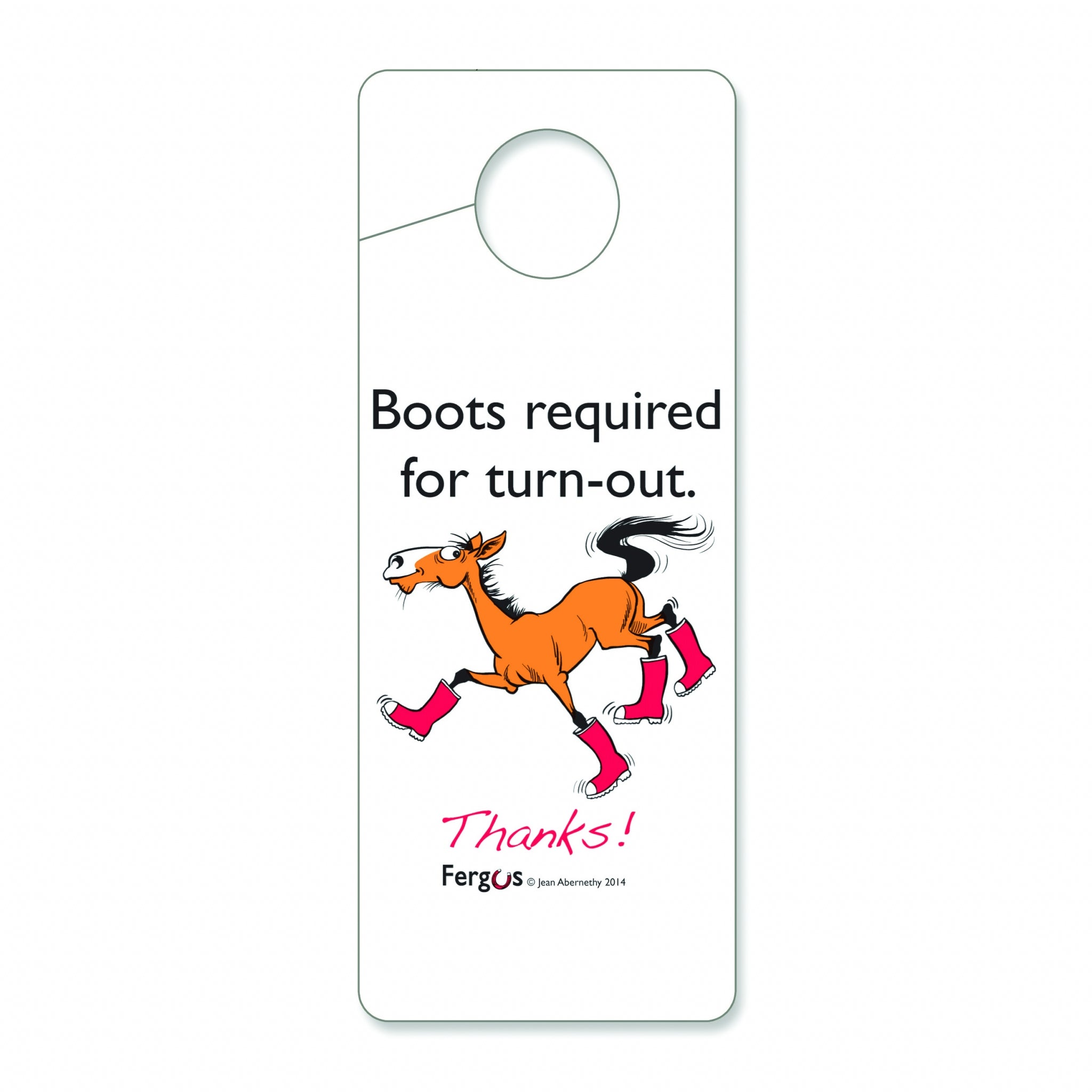 Fergus Stall Door Hanger "Boots Required"