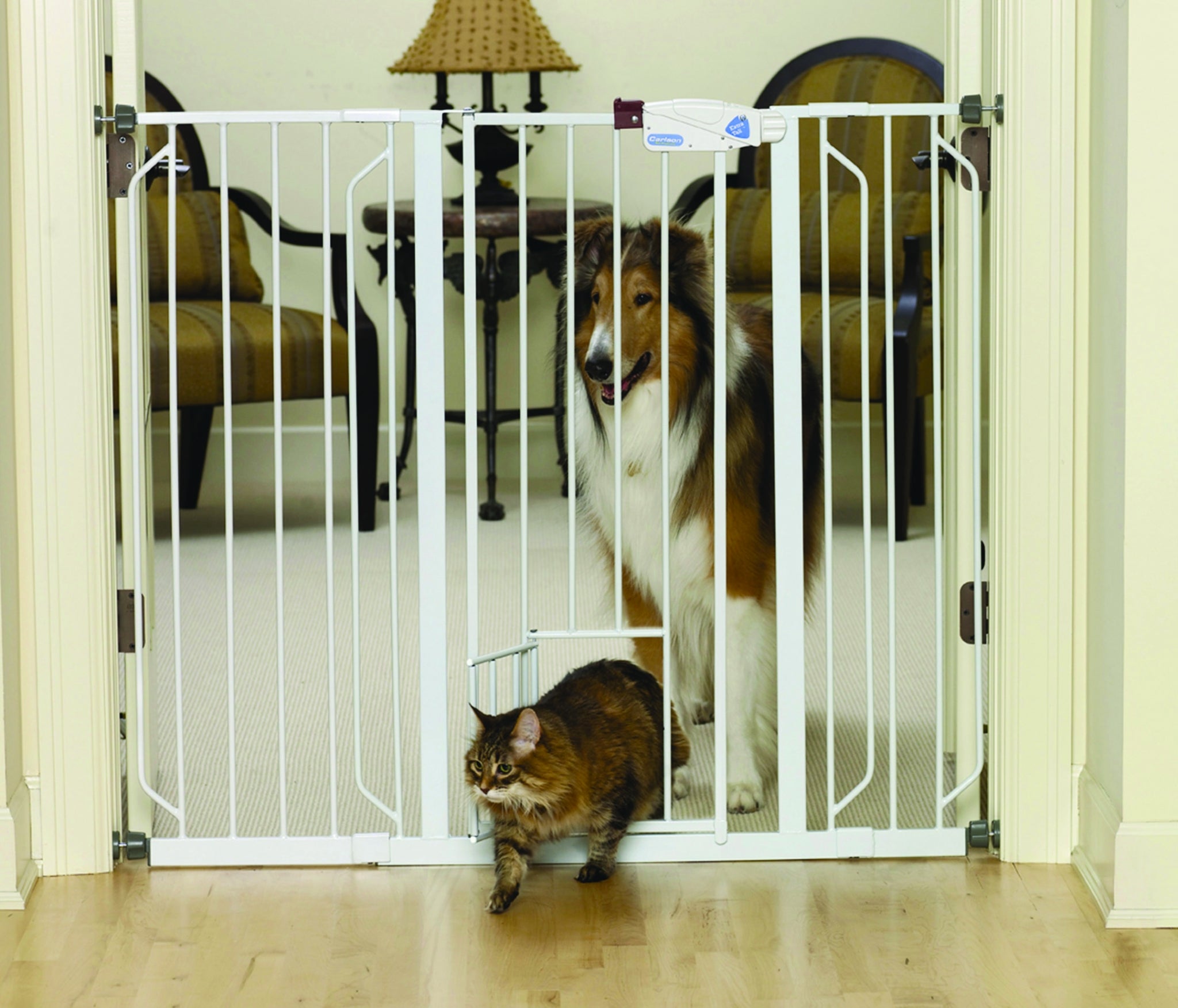 Extra Tall Walk-Thru Gate/Pet Door 29-40in White