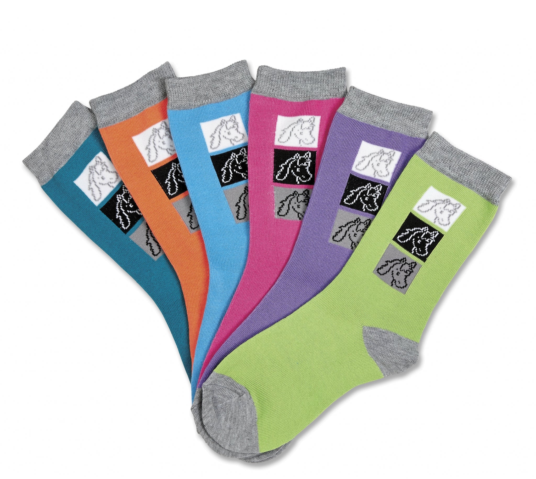 Three Horse Head Crew Socks - Ladies - 6 Pack