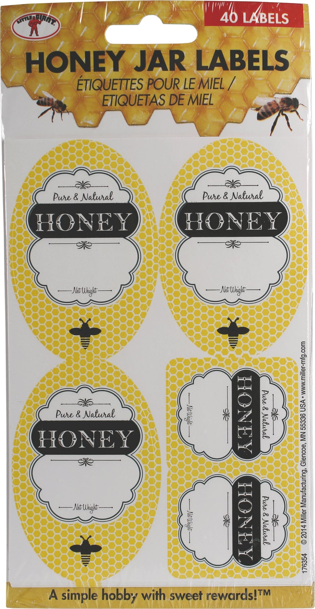 Little Giant Honey Jar Labels Yellow/Black 40 Pack