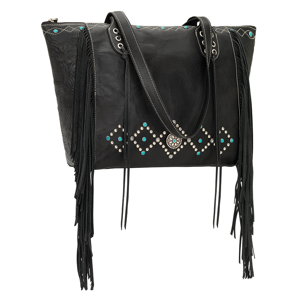 AMERICAN WEST Canyon Creek Zip-Top Fringe Tote - Tan