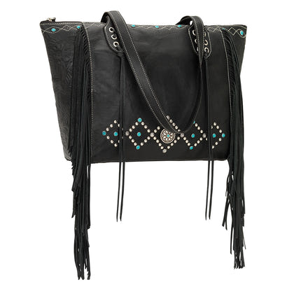 AMERICAN WEST Canyon Creek Zip-Top Fringe Tote - Tan
